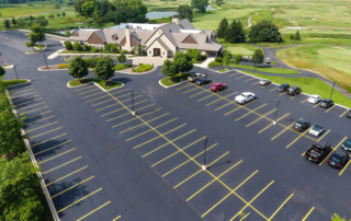 Ariel view of a freshly paved church parking lot
