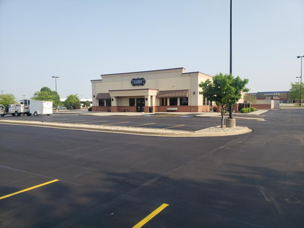 freshly paved parking lot for retail store